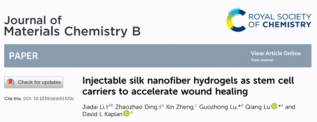 蘇州大學：可注射的絲納米纖維水凝膠作為干細胞載體加速傷口愈合
