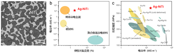 高彈性銀-鎳鈦電接觸材料的微觀三維互穿結(jié)構(gòu)及其性能與現(xiàn)有材料的比較